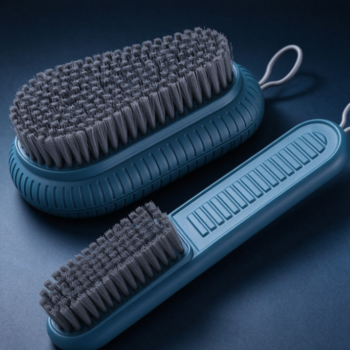Blue-Grey Dual-Brush Set | Long-Handled Brush & Round Brush | Combined Cleaning for Soles and Uppers