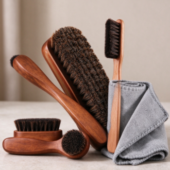 Multi-Piece Wooden Shoe Brush Set | Mixed Soft & Stiff Bristles | Comprehensive Shoe Care Kit