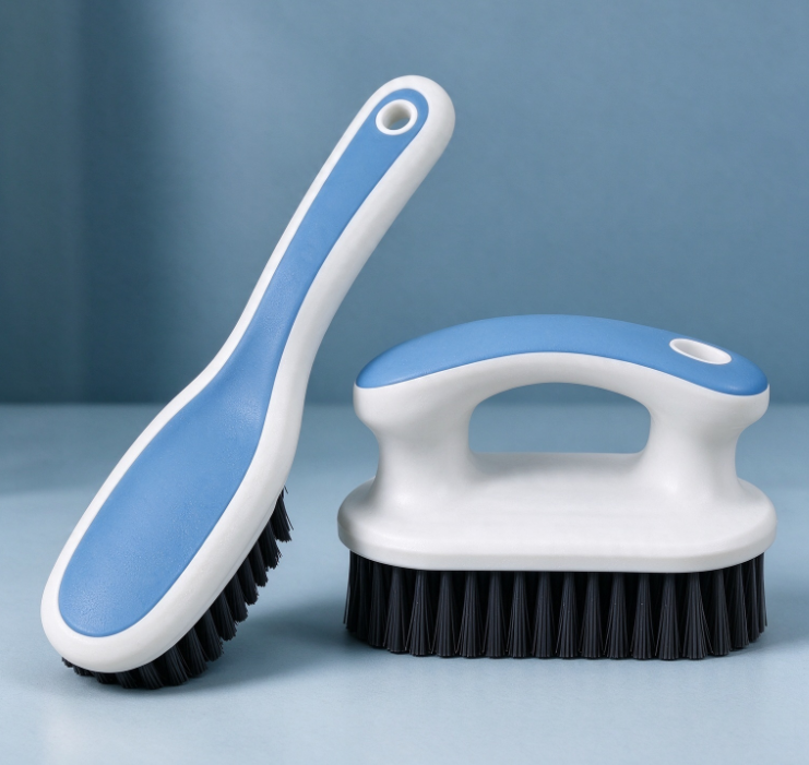 Blue & White Dual-Brush Set | Long-Handled & Grip-Handle Brushes | Household Cleaning Combo