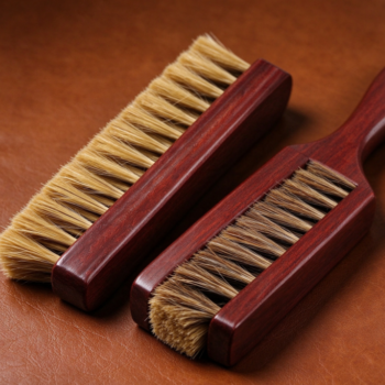 Rosewood-Finish Long-Handle Shoe Brush | Soft Yellow-Brown Bristles | Leather Shoe Polishing Brush