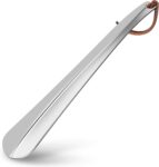 All-Metal Stainless Steel Shoehorn with Genuine Leather Lanyard (Long Handle)