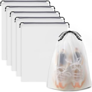 6-Piece Set of Transparent Drawstring Shoe Bags – Waterproof Travel Shoe Storage