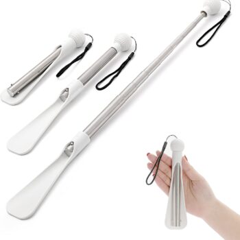 White Telescopic Shoehorn – Multifunctional Folding Shoe Aid with Massage Ball