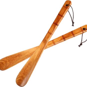 Solid Wood Long-Handled Shoehorn (2-Pack) – Carbonized Non-Slip Design with Hanging Cord