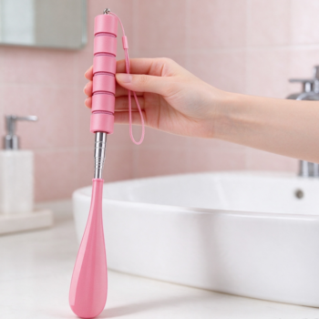 Pink Telescopic Shoehorn | Extended Metal Shaft | Portable Lanyard Design