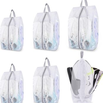 6-Pack Transparent Mesh Zippered Shoe Bags with Handles – Breathable Storage