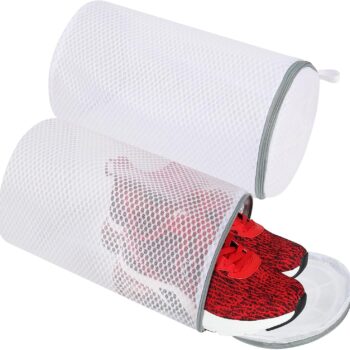 Cylindrical Mesh Shoe Washing Bag (Pack of 2) — Zippered Protective Laundry Bag for Shoes