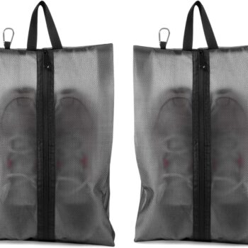 Mesh Shoe Storage Bags (Set of 2) – Zippered Design with Hanging Hook; Ideal for Gym & Travel